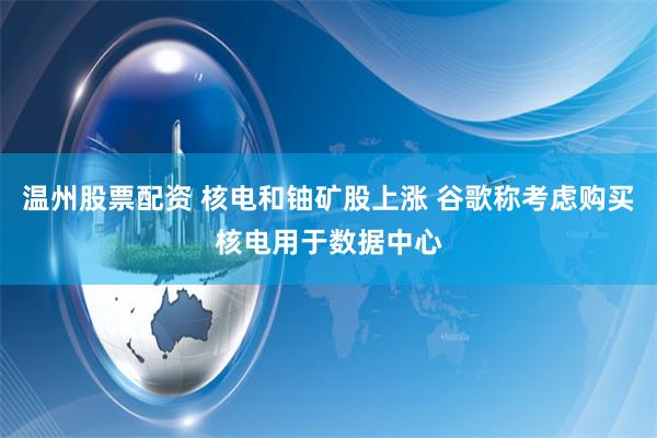 温州股票配资 核电和铀矿股上涨 谷歌称考虑购买核电用于数据中心